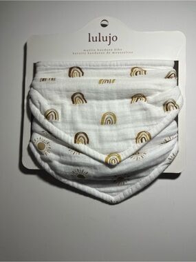 lulujo White and Gold Muslin Bandana Bibs - 2 Pack